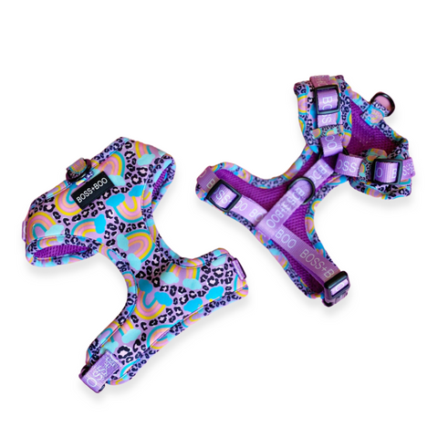 Rainbow Leopard - Adjustable Dog Harness - Furry Lane Pet Boutique